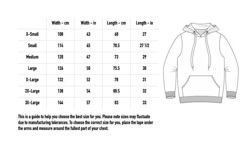 Size chart for HALO London Hoodie - White Heather